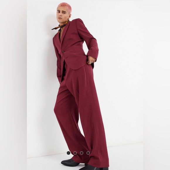Burgundy Twill Suit Blazer and Wide Leg Pants - Picture 3 of 7